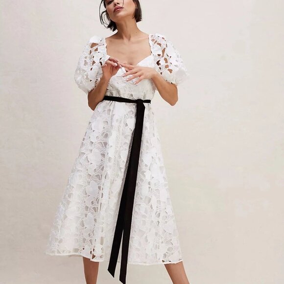 For Love & Lemons Marlene Midi Dress White Black Hearts M NWT - Picture 13 of 14